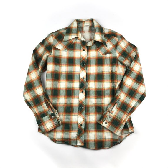 Vintage 80s Plaid Wrangler Shirt Western Large Vintage Plaid Cowboy Made in USA