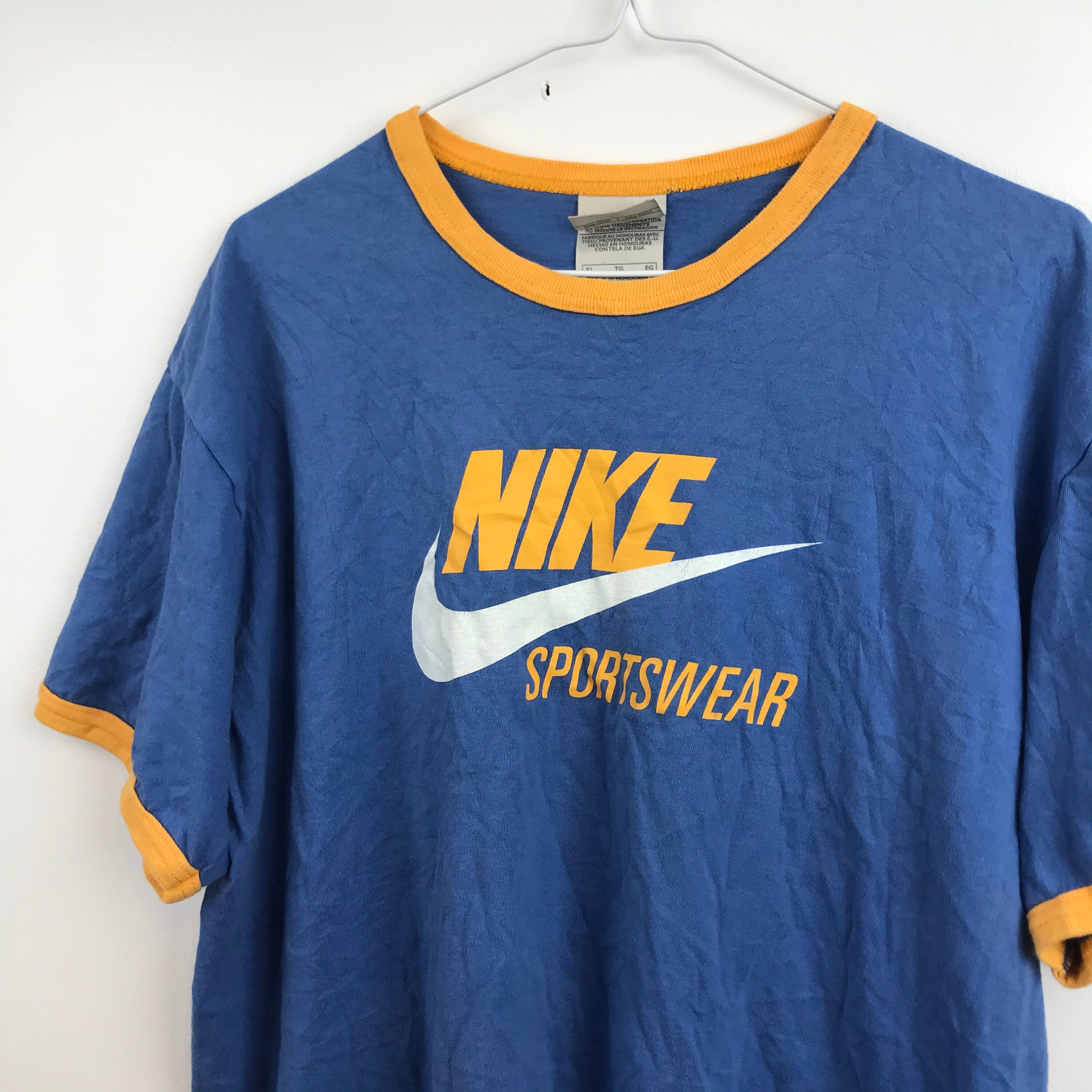 Vintage NIKE Big Swoosh Logo Blue/Yellow Ringer T-Shirt | Etsy
