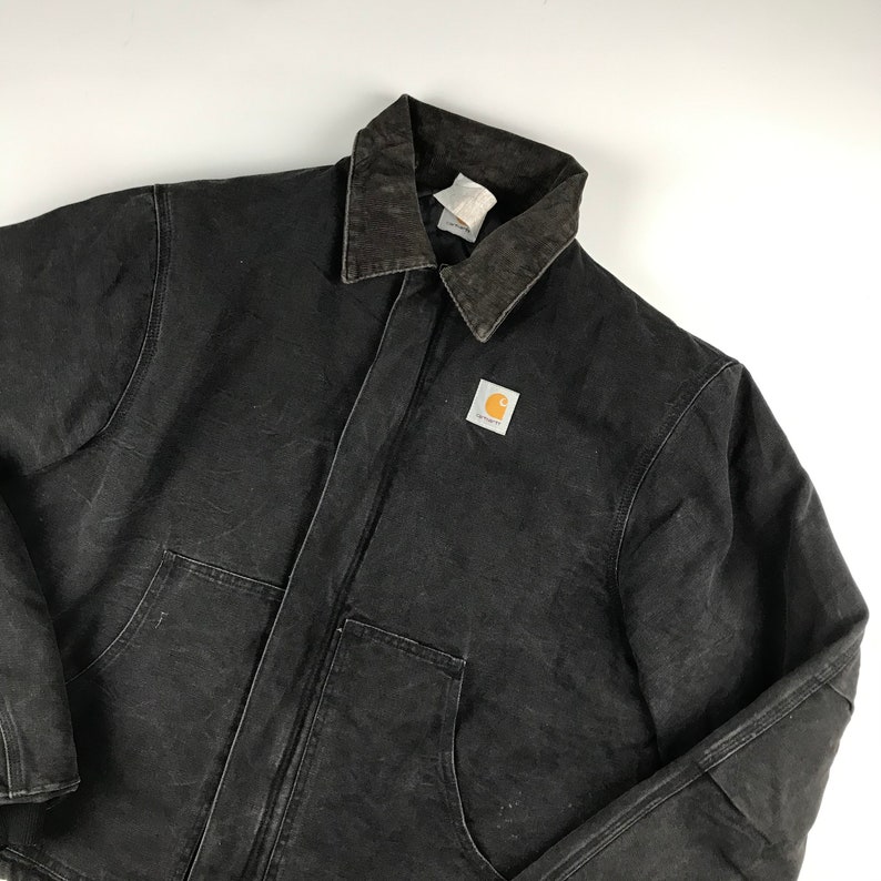 Size XL Vintage Carhartt Faded Black Jacket w Corduroy Collar