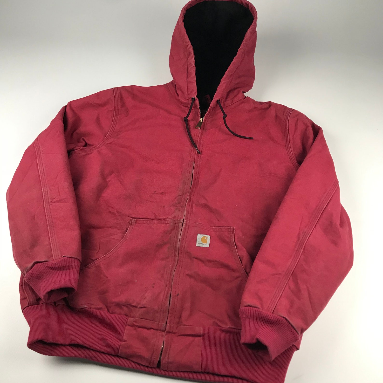 Vintage Carhartt Faded Red Hooded Jacket Sz Lrg | Etsy