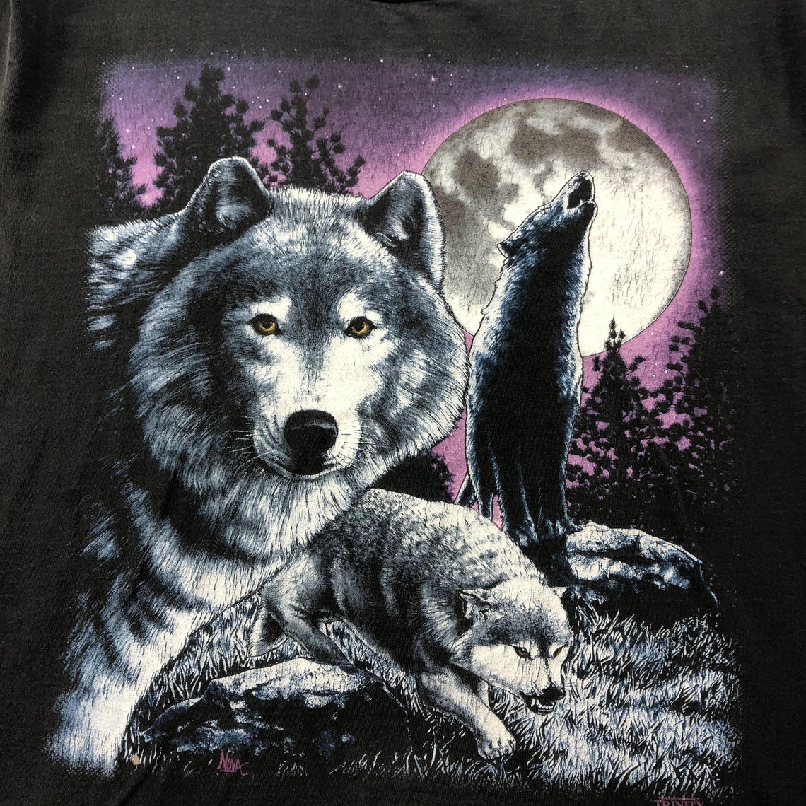 Vintage 90s Wolf Big Nature Art Print T-Shirt MadeinUSA Sz | Etsy