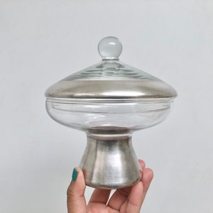 Vintage Dorothy Thorpe Silver Band Glass Compote with Lid