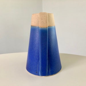 Modern Blue and Tan Ceramic Pitcher / Watering Can / Vase image 5
