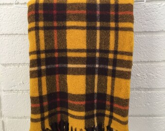 Vintage Mustard Plaid Wool Blanket