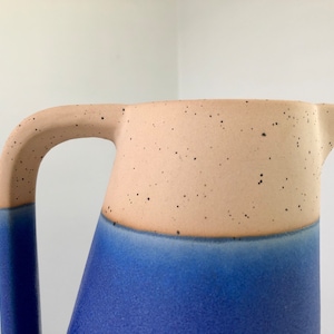 Modern Blue and Tan Ceramic Pitcher / Watering Can / Vase image 6