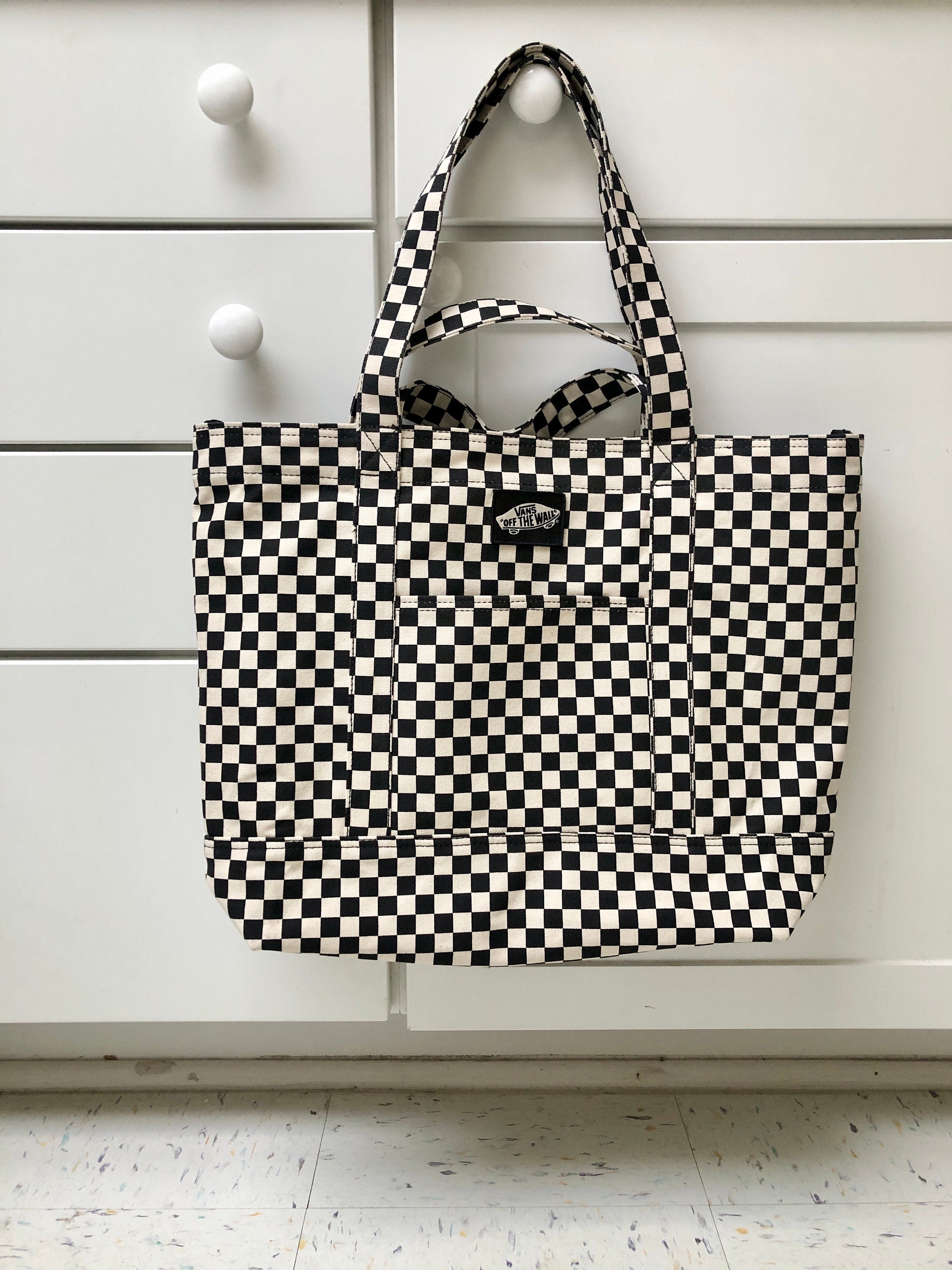 Vans Tell All Zip Black and Canvas Checkered Tote Bag - Etsy