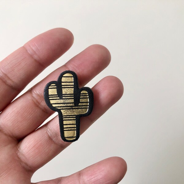 Madewell Black Leather and Gold Saguaro Cactus Pin