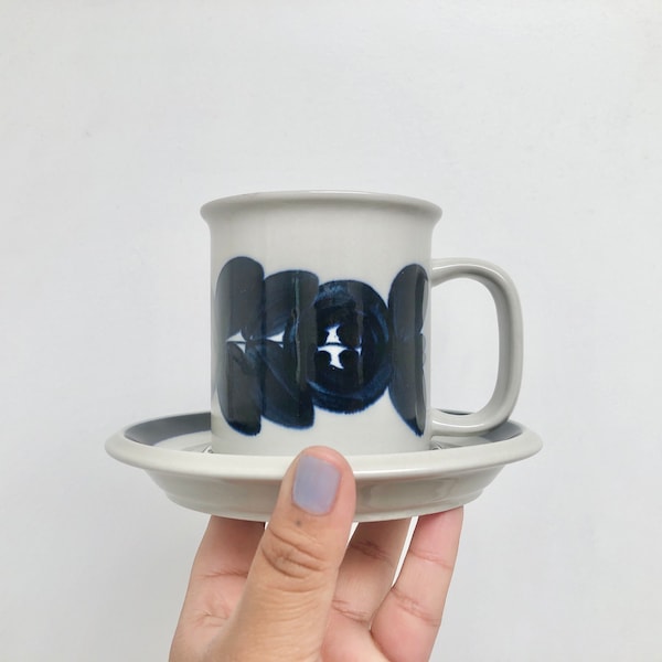 Vintage Arabia Anemone Blue Coffee Mug and Saucer (Finland)