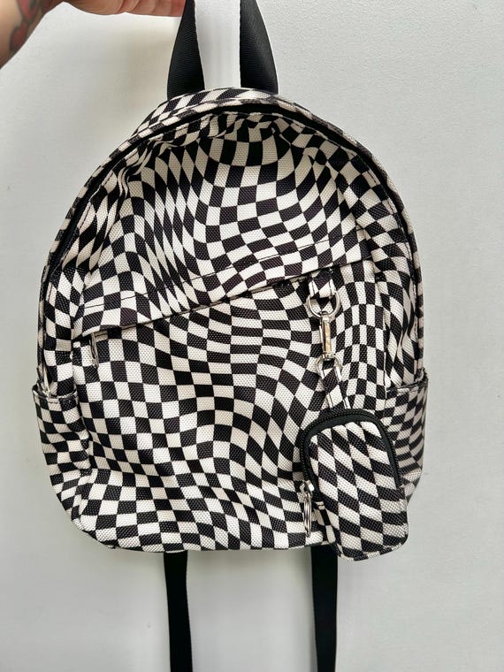 black and white checkered mini backpack Retired Wild Fable Black and White Trippy Checkered Mini Backpack
