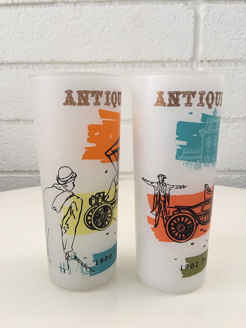 Vintage antique Autos Frosted Tumblers - Etsy