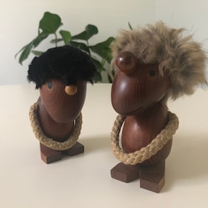 Vintage Hans Bolling Teak Wood Optimist & Pessimist Figurines (Denmark)