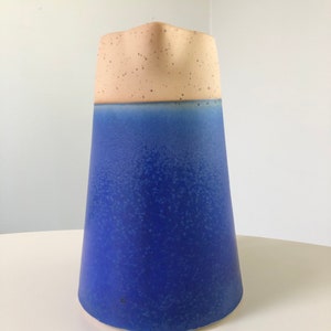 Modern Blue and Tan Ceramic Pitcher / Watering Can / Vase image 3