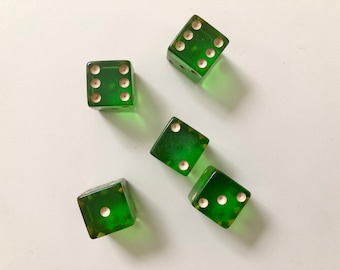 Vintage Green Dice Set with Leather Case