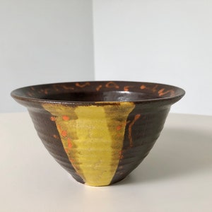 Vintage Studio Pottery Brown and Mustard Vessel / Bowl
