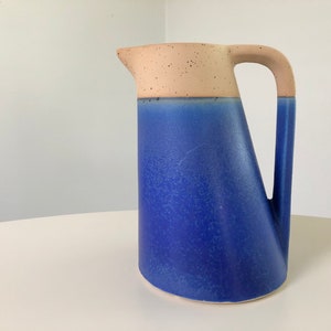 Modern Blue and Tan Ceramic Pitcher / Watering Can / Vase image 4