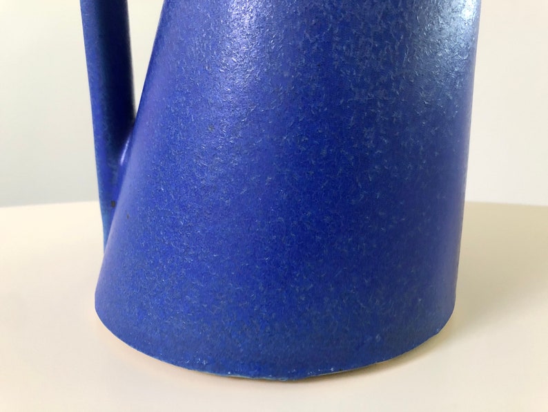 Modern Blue and Tan Ceramic Pitcher / Watering Can / Vase image 7