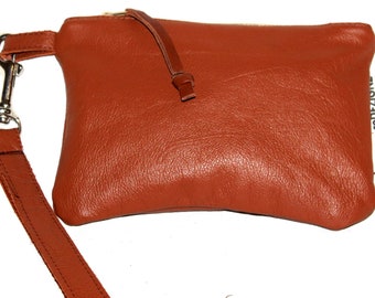 Megan, Soft Brown Leather Wristlet, Clutch, Pouch, Gift for her