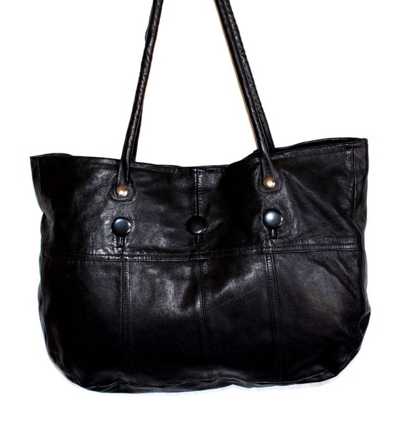 extra large black leather tote