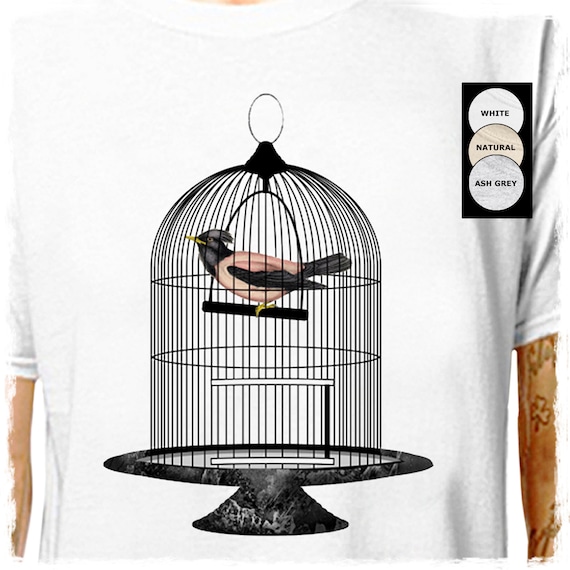 Caged Bird .. 100% Cotton T-shirt Chic Shabby Ornamental | Etsy