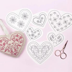 Iron-On Embroidery Transfers: Folk Heart Patterns (8 Designs)