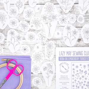 Floral Embroidery Patterns, over 30 iron on embroidery transfers. Multi use floral embroidery designs for hand embroidery. A4 sheet.