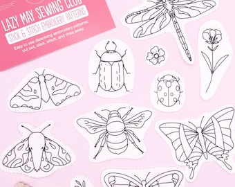 Bug Embroidery Patterns, Bee, Butterfly, Moth (Stick and Stitch)