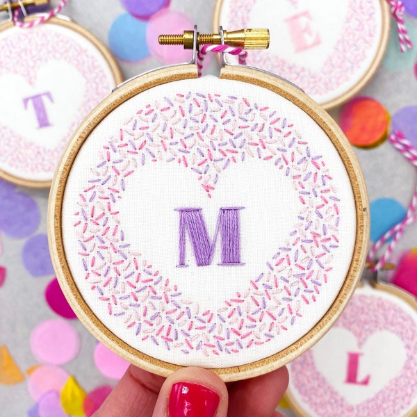 Alphabet Embroidery Kit - Personalised Craft Kit - DIY Name Decoration -  Easy Embroidery Kit - New Baby Girl Gift - Pink Initial Letter