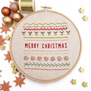 Festive Embroidery Kit ‘The Twelve Embroidery Stitches of Christmas’. Beginners embroidery tutorial hoop. Learn 12 simple stitches.