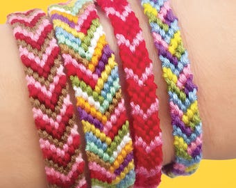 Friendship Bracelet Kit: Traditional Rainbow Chevron Design - DIY Set Makes 8
