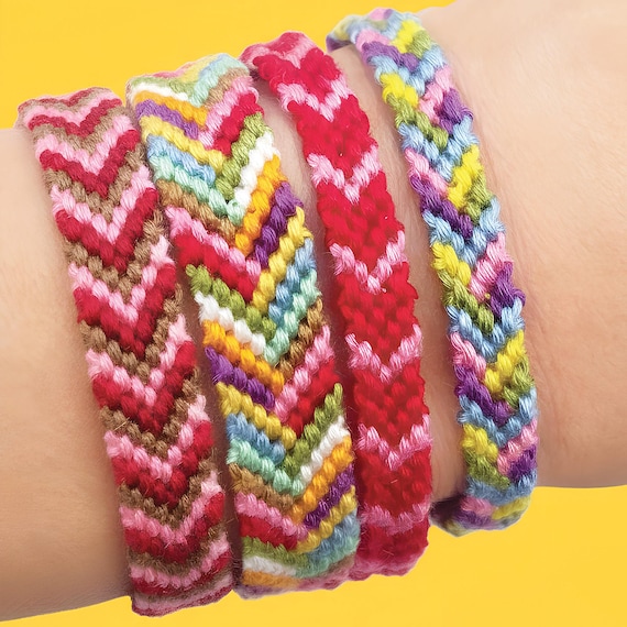 Friendship Bracelet Kit: Traditional Rainbow Chevron Design - DIY Set Makes 8