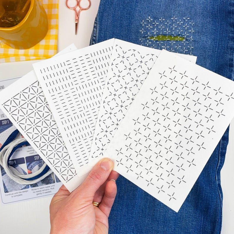 Sashiko Visible Mending Kit: Stick and Stitch Embroidery Patterns With ...
