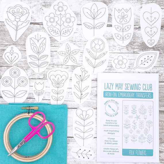 18 Modern Floral Embroidery Transfers. Iron on Flower Patterns for Hand Stitching. A4 Sized Sheet With Beginner Embroidery Guide. Etsy UK