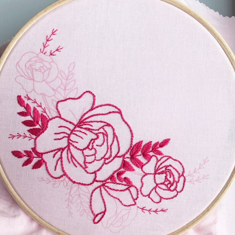 Rose Bouquet Embroidery Kit pink Floral Embroidery Hoop Etsy UK