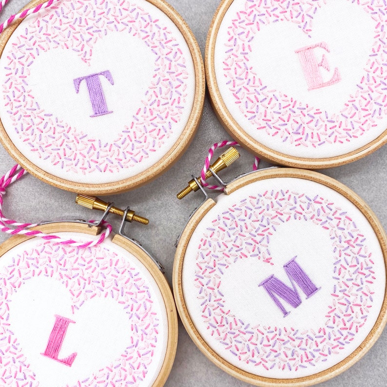 Alphabet Embroidery Kit Personalised Craft Kit DIY Name Decoration Easy Embroidery Kit New Baby Girl Gift Pink Initial Letter image 2