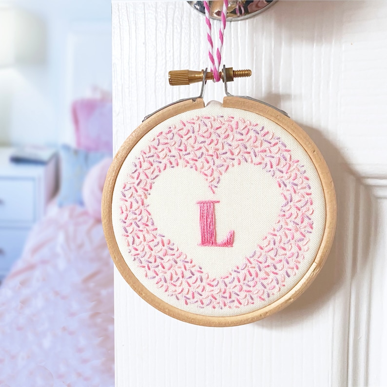 Alphabet Embroidery Kit Personalised Craft Kit DIY Name Decoration Easy Embroidery Kit New Baby Girl Gift Pink Initial Letter image 4