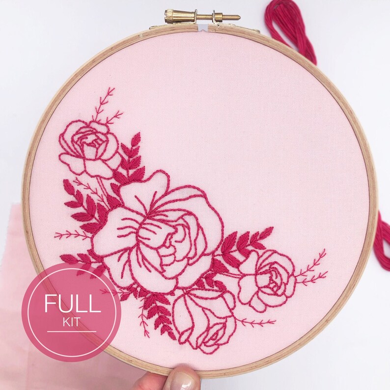 Rose Bouquet Embroidery Kit pink Floral Embroidery Hoop Etsy UK