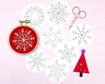 Christmas Snowflake Iron-On Embroidery Transfers: 9 Winter Stitch Patterns