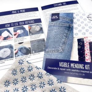 Sashiko Inspired Visible Mending Kit, Stick and Stitch Patterns - Etsy