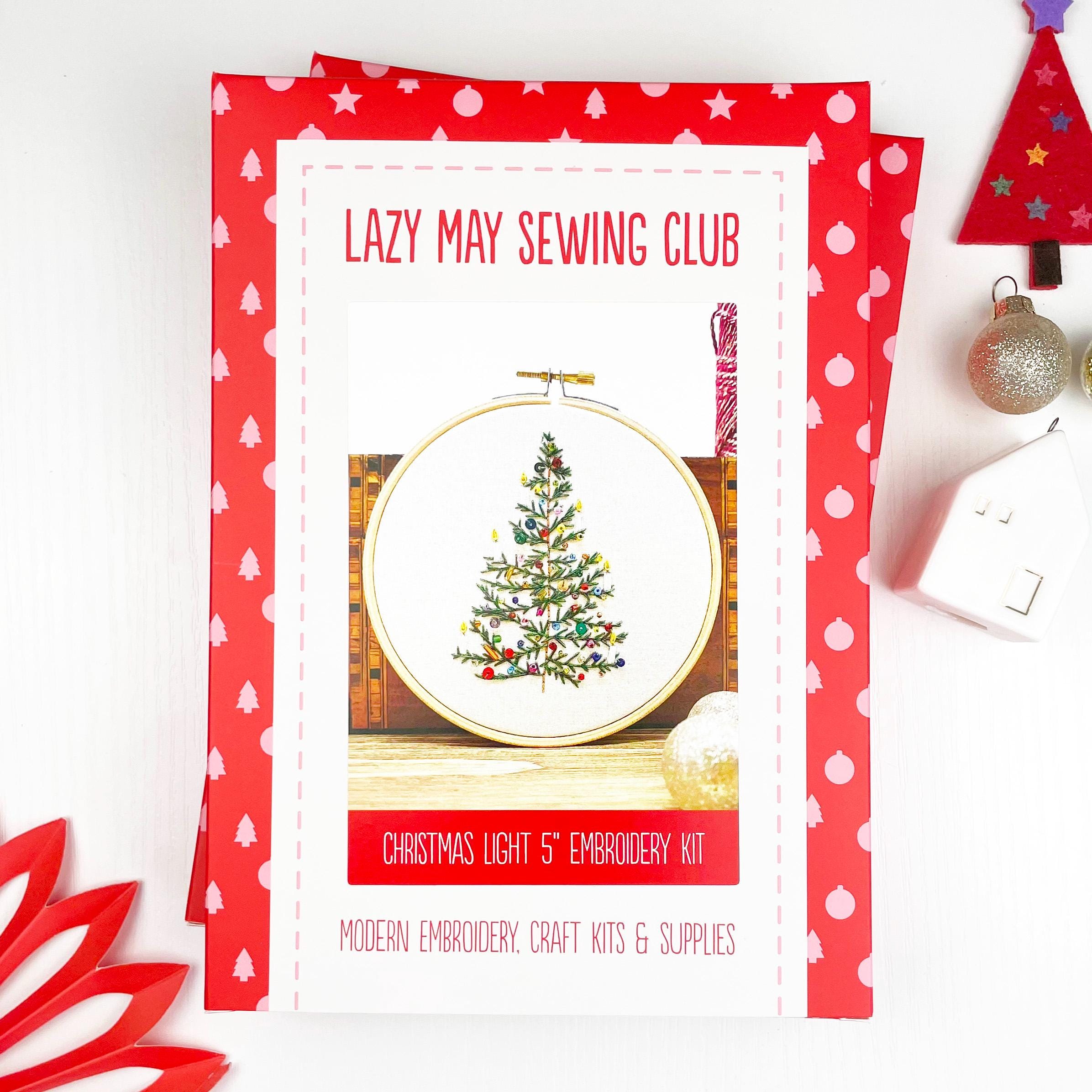 Christmas Light: Festive Embroidery Kit. Simple Christmas tree design with beads sequins, easy modern craft. Add a festive gift set.