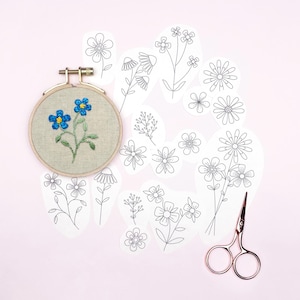 Floral Iron On Embroidery Transfers, Flower Designs (A4 Sheet)