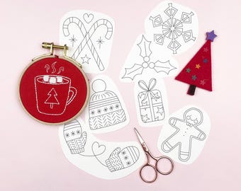 Christmas Iron-On Embroidery Transfers: 14 Festive Patterns