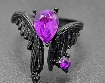 Amethyst Angel Wings Ring -ONE SIZE