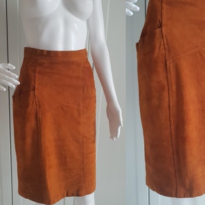 Frank Meyer-Schuchardt Suede  Leather Caramel Brown Skirt Retro Vintage Women Long Skirt Size XS / S