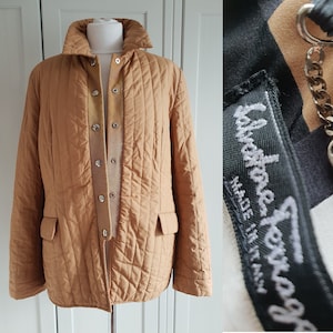 SALVATORE FERRAGAMO Vintage Quilted Jacket Beige Silk Coat Size L