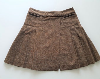 Vintage Dolce & Gabbana Mini Skirt Pleated Beige Brown Wool Women Size L / XL