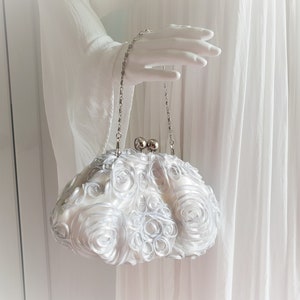 Vintage Bridal Women Bag Ivory White Light Gray Silver Wedding Handbag image 1