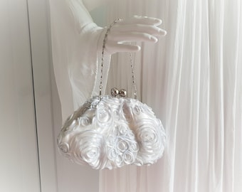 Vintage Bridal Women Bag Ivory White Light Gray Silver Wedding Handbag