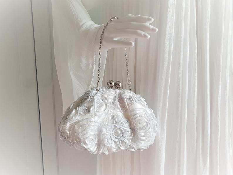 Vintage Bridal Women Bag Ivory White Light Gray Silver Wedding Handbag image 1