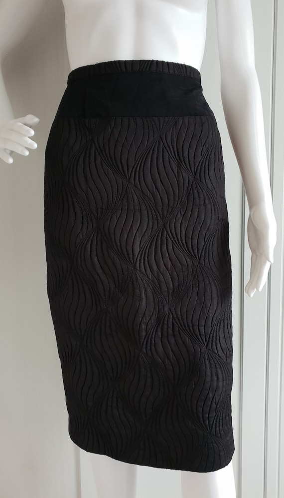 Vintage Escada  Skirt Black Pencil Wool Silk Wome… - image 2