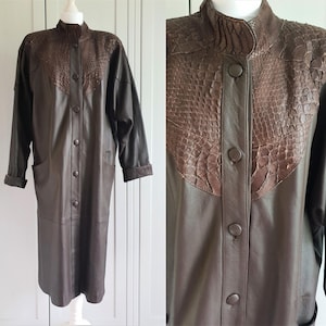 Vintage Women Leather Coat Brown Genuine Leather Coat Jacket Size 42 / L / XL